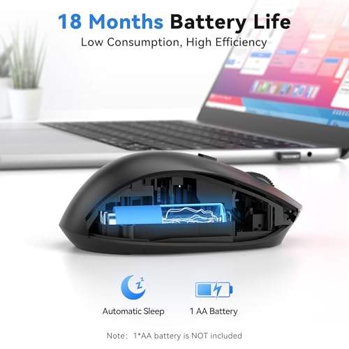 TECKNET Wireless Mouse for Laptop, (BT5.2/3.0 & 2.4G) Bluetooth Wireless Mouse, Silent Click, 5-Level Adjustable DPI, Ergonomic Portable Computer Mice for Laptop, PC, MacBook, Chromebook - color: Black