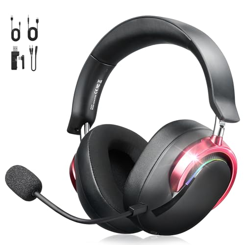 Wireless Gaming Headset with Mic Over Ear Headphones for PC,Xbox,PS5,Switch | 7.1 Surround Sound,50mm Drivers,Aluminum Frame,Noise Cancelling,RGB,Soft Ear Pads,Multi Platform Headset for Laptop Phone Mac