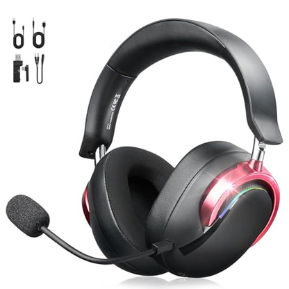Wireless Gaming Headset with Mic Over Ear Headphones for PC,Xbox,PS5,Switch | 7.1 Surround Sound,50mm Drivers,Aluminum Frame,Noise Cancelling,RGB,Soft Ear Pads,Multi Platform Headset for Laptop Phone Mac