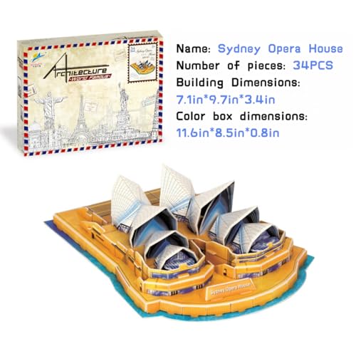 Architecture World Famous of 3D Puzzle.Build Your Own Collection of 17 Global Landmarks (Notre Dame, Colosseum) - Educational DIY Model Kit for Kids & Adults. (Sydney Opera House) - color: Sydney Opera House
