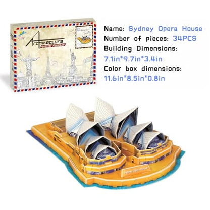 Architecture World Famous of 3D Puzzle.Build Your Own Collection of 17 Global Landmarks (Notre Dame, Colosseum) - Educational DIY Model Kit for Kids & Adults. (Sydney Opera House) - color: Sydney Opera House