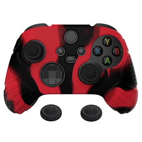 eXtremeRate PlayVital Guardian Edition Ergonomic Anti-slip Controller Silicone Case Cover for Xbox Series X/S, Rubber Protector Skins with Joystick Cap for Xbox Core Wireless Controller - Red & Black - color: Red & Black