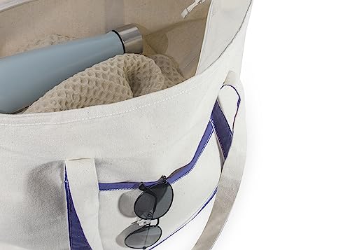 Extra Large Heavy Duty Canvas Tote Bag - 22 Inches Wide, Zipper Top, Sturdy, Double Stitched, 100% Cotton, Reusable, Washable - Perfect for Picnic, Grocery, Beach, and Shopping Bag (Navy Blue) - color: Navy Blue