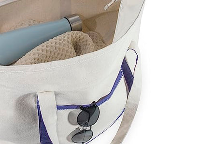 Extra Large Heavy Duty Canvas Tote Bag - 22 Inches Wide, Zipper Top, Sturdy, Double Stitched, 100% Cotton, Reusable, Washable - Perfect for Picnic, Grocery, Beach, and Shopping Bag (Navy Blue) - color: Navy Blue
