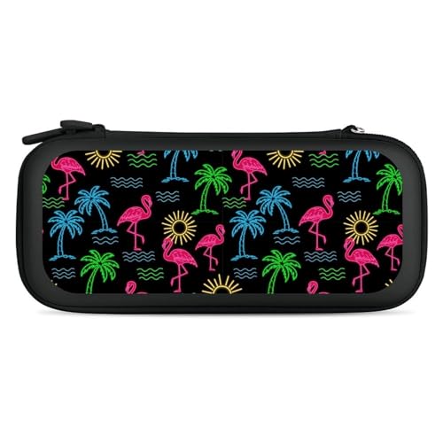 PPIKTC Portable Game Carrying Bag for Switch, Tropical Coconut Tree Neon Flamingo Hard Shell Shockproof Case, Protective Storage Holder Pouch with 15 Game Cartridges - color: Design (215)