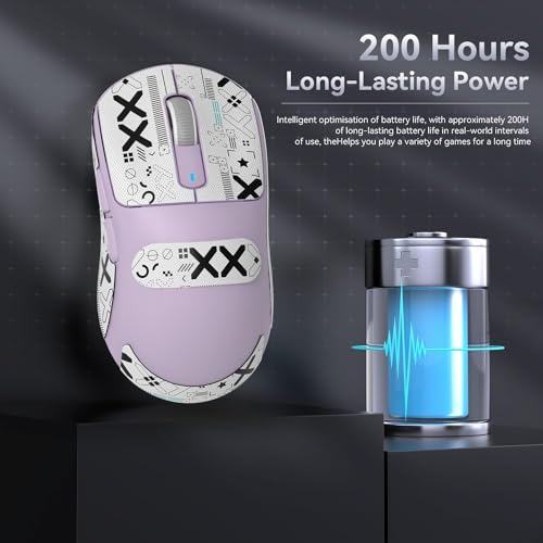 ATTACK SHARK X3 Wireless Gaming Mouse, 49g Bluetooth/2.4G/USB-C Ergonomic Computer Mouse, PAW3395 26K DPI Sensor, 200h Battery Life, Programmable Buttons, Gaming Accessories for PC/Laptop/Mac - color: Lavender & Griptape