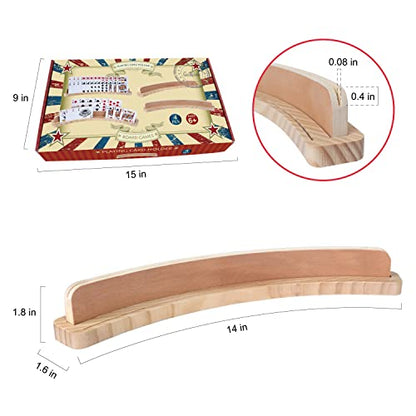 GOTHINK Set of 4 - Cruved Playing Card Holder for Kids Adult Seniors 2 Slot Solid Wood Cards Holders for Playing Cards 14 x 1.6 x 1.8 Inch Non Slip Card Deck for Bridge Canasta Strategy Card Games - style: Two Slot