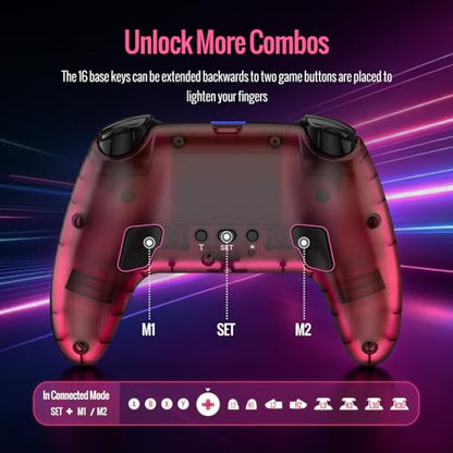 BETMI Wireless Controller for PS-5, Pro/Slim/PC (Black/Hot Pink/Clear) | Hall Effect Joystick & Trigger/Macro/Turbo/RGB Light/3.5mm TRRS Audio Jack/Speaker/Mic/Mute Button/6-Axis Gyro/Dual Vibration