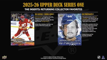 2025/26 Upper Deck Series 1 Hockey Trading Card Tin (Three Young Guns Rookie Cards Per Box)