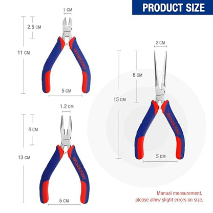 WORKPRO Mini Pliers Set, 3-Piece Small Pliers Tool Kit | Includes 4” Diagonal Plier, 5” Long Nose Plier, 6” Needle Nose Plier, for Making Crafts, Repairing Electronic Devices
