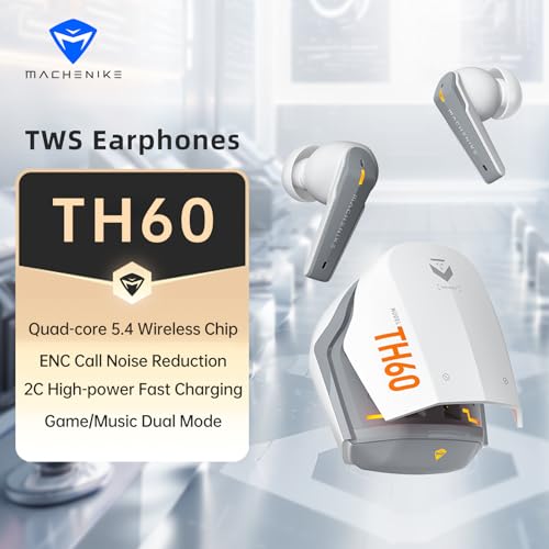 Machenike TH60 Gaming Wireless Earbuds, Ultra-Low Latency, Active Noise Cancelling Mic, Dual Mode 2.4Ghz & Bluetooth, 36-Hour Battery Life, IPX5 Waterproof, Hi-Fi Sound, VR, Switch, Pc, Phone