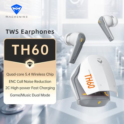 Machenike TH60 Gaming Wireless Earbuds, Ultra-Low Latency, Active Noise Cancelling Mic, Dual Mode 2.4Ghz & Bluetooth, 36-Hour Battery Life, IPX5 Waterproof, Hi-Fi Sound, VR, Switch, Pc, Phone