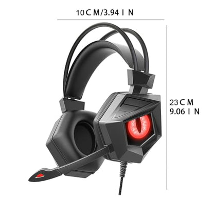 Wired Gaming Headset for PS4 PC One PS5 Controller, Noise Cancelling Over Ear Headphones with Mic, LED Light, 7.1 Surround Sound, Soft Memory Earmuffs, Red