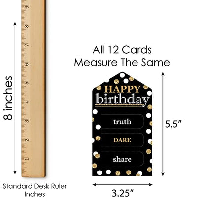 Big Dot of Happiness Adult Happy Birthday - Gold - Birthday Party Game Pickle Cards - Truth, Dare, Share Pull Tabs - Set of 12