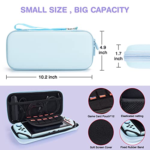 DLseego Blue Switch Case Set Carrying Case with 10 Slots Babyblue Protective Dockable Hard Shell with 4PCS Cute Cat Paw Thumb Grips Caps and 1PC Green Flower Blossom Chain for Switch 2017 Version - color: Blue, size: Switch 1 6.3inch