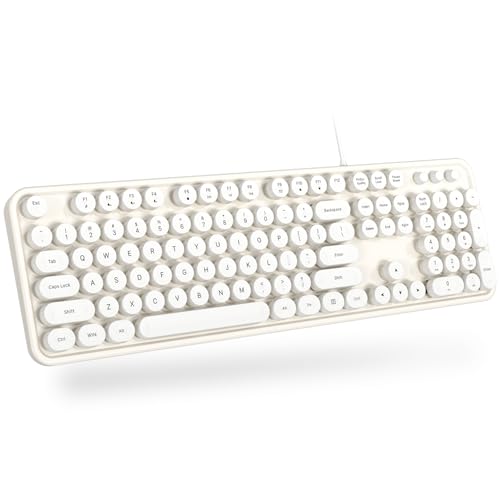 Dilter USB Wired Computer Keyboard - Full Size Office Keyboard with Number Pad, Caps Indicators, Foldable Stands, for PC Laptop Desktop Windows 7 8 10 (Creamy White) - color: Creamy White