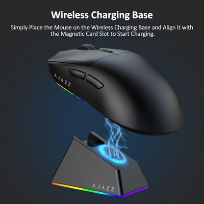 AJAZZ AJ139 V2 MC Wireless Gaming Mouse with RGB Charging Dock, 66g Ultra-Lightweight Tri-Mode Optical Mouse, 12000 DPI PAW3311 Sensor, Ergonomic Rechargeable Gaming Mouse for PC/Mac - Black - color: Black
