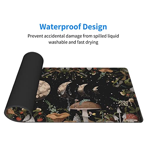 Galaxy Mouse Pad XL Extended Desk Mat, Computer Mousepad | Moon Phase Flower Mushroom Non Slip Rubber, Base Stitched Edge, Gaming Pc Large Mice Pad 31.5 x 11.8 Inch - color: Black25