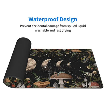 Galaxy Mouse Pad XL Extended Desk Mat, Computer Mousepad | Moon Phase Flower Mushroom Non Slip Rubber, Base Stitched Edge, Gaming Pc Large Mice Pad 31.5 x 11.8 Inch - color: Black25