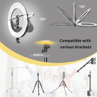 18" 55W Ring Light, High Brightness, No Bracket, Linkable on Wall-Mounted Triangular Arm, Ideal for Studios & Makeup, Live Streaming & Hair Salons, Best Beginner LED Light - size: 18 in ring light(No stand)