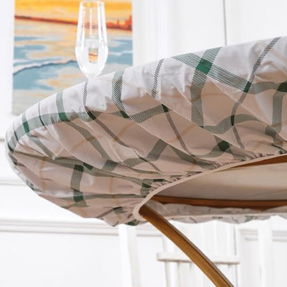 Walrus Round Vinyl Fitted Tablecloth with Flannel Backing Elastic Edge Design Table Cover Waterproof Oil-Proof PVC Table Cloth Stain-Resistant Best for 32"-36" Round - color: Green Plaid, size: 36" (Round)