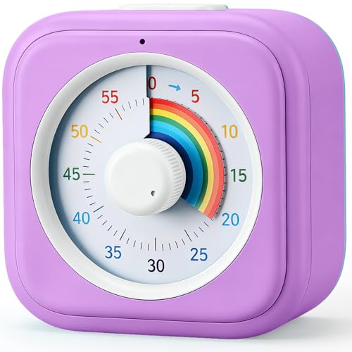 Rainbow Visual Timer for Kids, 60 Minute Silent Countdown Clock with Color Disk, Time Management Tool for ADHD, Classroom, Kitchen, Office, Study, Pomodoro - color: Pink