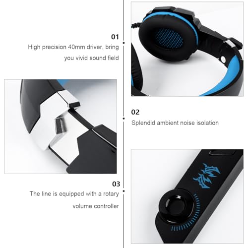 Wired Gaming Headset with Microphone for Computer Black and Blue Over-Ear Gaming Headphones with Adapter Cable for PC and Console 3.5mm Jack and Streaming