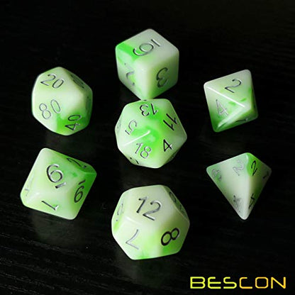 Bescon Glowing Polyhedral RPG Dice Set Luminous Jade, Bescon Glow in Dark Poly Dice Set of 7, DND Role Playing Game Dice - color: Luminous Jade
