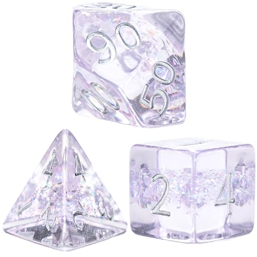 and Dice: Holographic Dice: Pegasus Wings - 7pc RPG Set, Iridescent Purple & Pink Glitter in Clear Resin, Role Playing Games Dice - style: Pegasus Wings