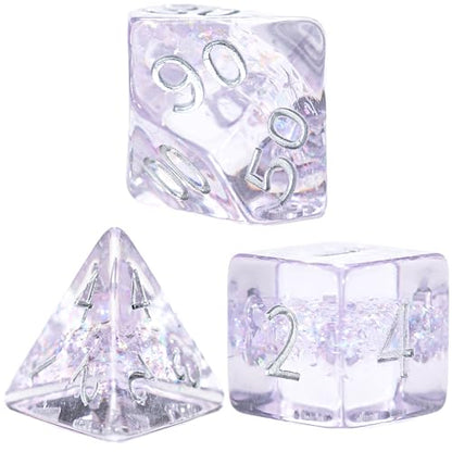 and Dice: Holographic Dice: Pegasus Wings - 7pc RPG Set, Iridescent Purple & Pink Glitter in Clear Resin, Role Playing Games Dice - style: Pegasus Wings