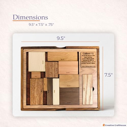 Creative Crafthouse Calibron 12 Impossible Wood Packing Puzzle, Made in USA | Theodore Edison's 1933 design, faithfully reproduced; fit twelve odd rectangles into one solid block, rated 11 out of 10 - style: Calibron 12