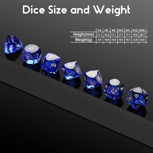 DNDND 7-Piece Glass Dice Set DND- Multifaceted Blue RPG Dice Set for D&D, Tabletop Gaming, Collectors | Premium Gift Box & Durable Design (Sapphire Blue) - color: Sapphire Blue