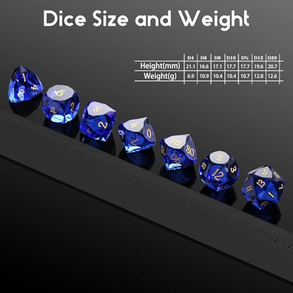 DNDND 7-Piece Glass Dice Set DND- Multifaceted Blue RPG Dice Set for D&D, Tabletop Gaming, Collectors | Premium Gift Box & Durable Design (Sapphire Blue) - color: Sapphire Blue