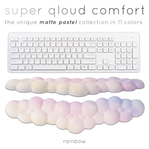 Rainbow Cloud Keyboard Wrist Rest – Create-ables Qloud Rainbow Wrist Rest for Computer Keyboard and Mouse, Ergonomic Memory Foam Wrist Pad with Non-Slip Base, Includes Cloud Mouse Pad - color: 02 Rainbow 1