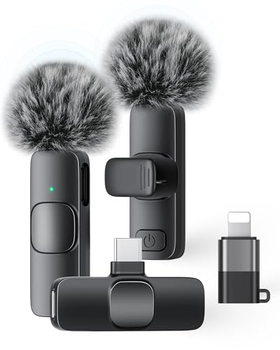Wireless Lavalier Microphone for iPhone iPad Android, 2 Pack Noise Reduction Lapel Mic Plug and Play for Video Recording Interview Podcast YouTube (Black) - color: Charcoal Black, size: Without Case