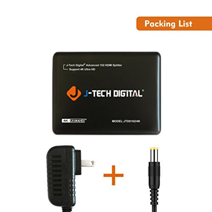 J-Tech Digital JTD0102/4K J-Digital Most Advanced 2 Ports HDMI 1X2 Powered Splitter, Support Ultra HD 4K 3840 A 2160 Resolution and 3D - style: 4K 1X2