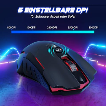 RisoPhy PC400 Wireless Gaming Mouse with 8000 DPI, 2.4G & Bluetooth Dual Mode Connection - Ergonomic Design, 7 Programmable Buttons, RGB backlighting, Precision Sensor for PC and Gaming