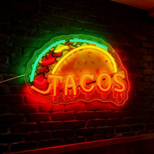 Tacos Neon Sign, LED Taco Signs Mexican Burritos Light Up Sign for Mexican Restaurant Taco Bar Pub Kitchen Fast Food Truck Shop Wall Window Decor, USB Powered with Dimmer - color: Tacos