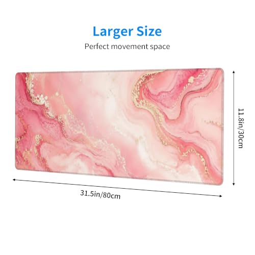 Pink Gold Marble Mouse Pad XL Large Mousepad Non Slip Rubber Base Desk Mat for Laptop Computer Gaming 31.5" X 12" - color: Pink Gold Marble