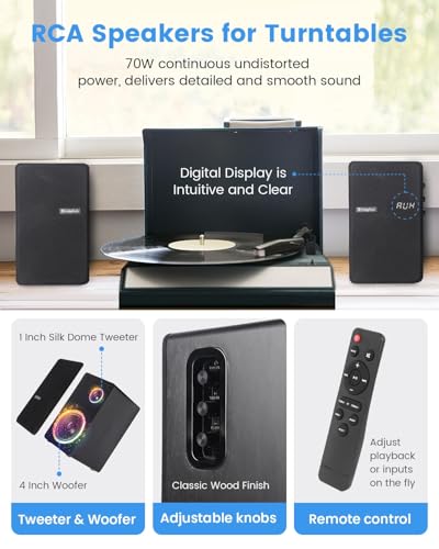 Powered Bookshelf Speakers for Turntable, 40W*2, 4 Inch Woofer | Optical/ARC/RCA/AUX/BT Wired & Wireless Input, HiFi Stereo Sound, Active Vinyl Record Player Speakers for TV Desktop PC