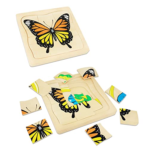 Montessori Wooden Puzzles for Kids Ages 4-8, 4 Layer Life Cycle of Butterfly Jigsaw Puzzle for Toddlers, Children Preschool Learning Educational Puzzles Spring Toys Gift for Boys and Girls (Butterfly) - style: Butterfly