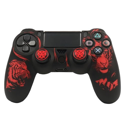 RALAN Tiger HeadDesign Controller Skin Cover with 2 Thumb Grips Compatible with PS4/Playstation 4 Slim/Pro Controller - color: Tiger Head Black Red