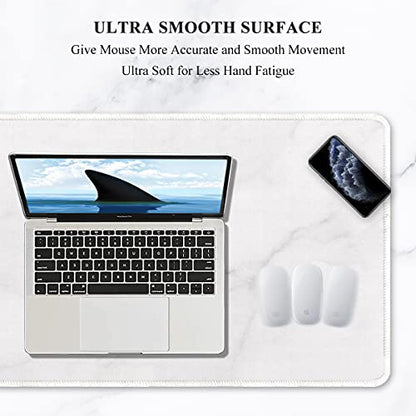 Auhoahsil Extended Mouse Pad, XXL Gaming Mouse Pads, Large Big Mousepad Laptop Computer Keyboard Mat Desk Pad with Non-Slip Base and Stitched Edge for Gaming Office, 35.5 x 15.7 inch, White Marble - color: 25 White Marble, size: XXL - Extended size 35.6”x