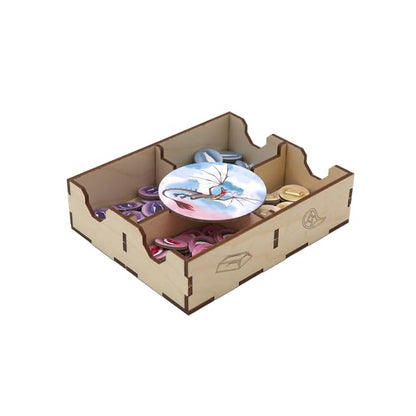 The Broken Token Game Organizer Compatible with Wyrmspan - Wooden Game Organizing Box with Multiple Trays