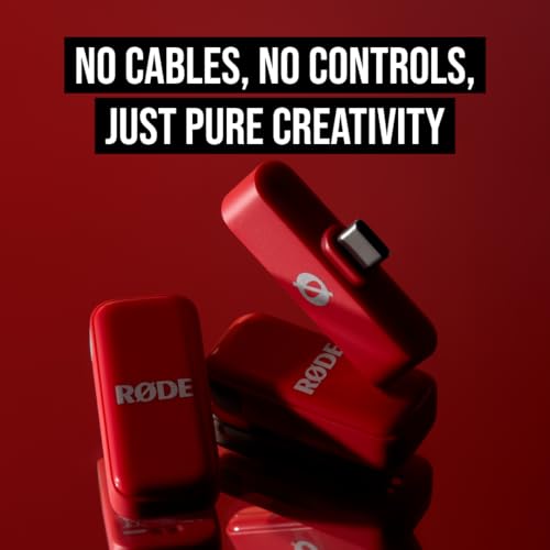 RØDE Wireless Micro - Compact Wireless Microphone, Two Mics with Charge Case for Smartphone Content Creation - USB-C, Red | Includes 2 Clip-on Transmitters Plus USB-C Receiver, Charging Case for Up to 21 Hrs Total, Omnidirectional Mics, 100m Range - color
