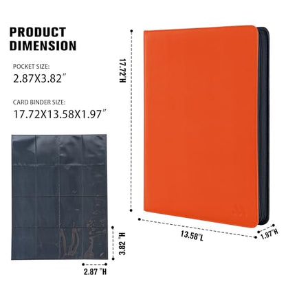 Card Binder 16 Pocket,Trading Card Binder Holds up to 1408 Cards with 44 Sleeves,Zipper Card Holder Album Compatible with TCG Card/Game Cards/Sports Card-Orange - color: Orange