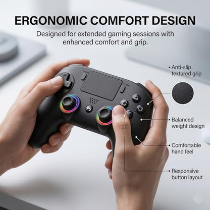 SYRIXAS Wireless Controller Compatible with PS5, Hall Effect Joysticks, RGB Light Bar, Dual Vibration, Motion Sensor, Turbo Function, Bluetooth Gamepad for PS5, PC iOS Android with Audio Jack and Remap Buttons