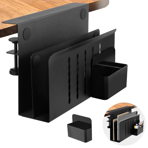 Desk Side Storage, 2 Tier Steel Hanging Organizer, No Drill Side Desk Organizer, Laptop Holder, with Pen Holder, For Office Supplies & Studio Essentials Black - size: 2Tier-B