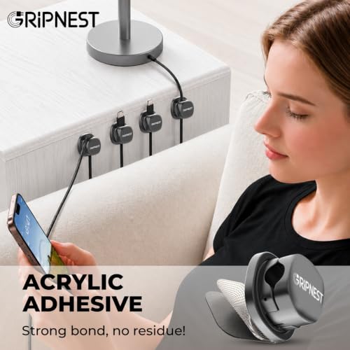 Cable Clips, 8 Pack Rotatable Cord Organizer with Adhesive | Strong Adhesive • 360° Rotatable • Secure Cable Management • For Desk, Car & Nightstand - size: Pack of 8