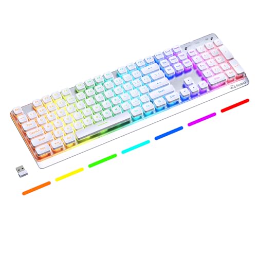 Free wolf M104 Wireless Gaming Keyboard with Numeric Keypad Tri-Mode(2.4Ghz/Wired/Bluetooth) Membrane Full Size Mechanical Feel Metal Panel RGB 4000MAH Rechargeable Quiet for PC/MAC/Win Gamer-White - color: White